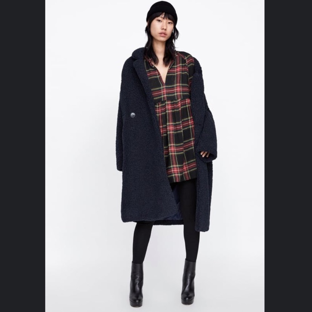 Zara Black and Red babydoll plaid dress Size XS